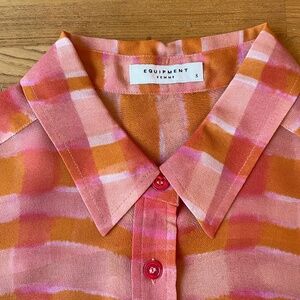 Equipment Silk Chiffon Pink Rust Plaid Print Blouse S